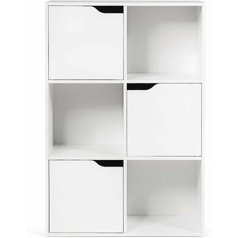 Relax4life - Bibliothèque 6 Compartiments avec 3 Portes, Armoire de Rangement en Bois avec 3 Étagères Style Scandinave pour Livre, Décoration, Jouet,