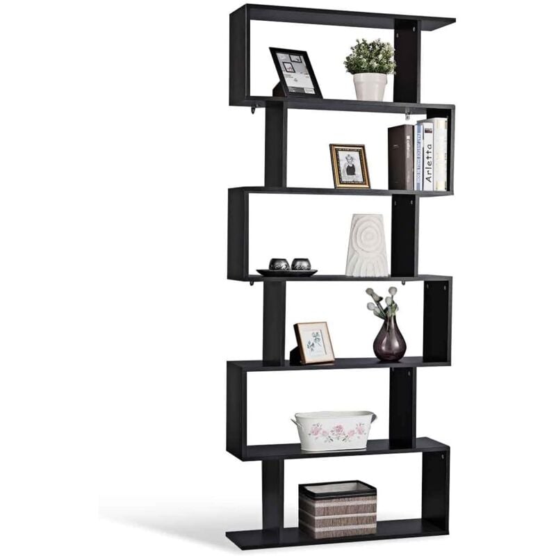 RELAX4LIFE Bibliothèque à 6 Niveaux en Bois avec Design Zig Zag, Étagère de Rangement Anti-basculement pour Bureau, Salon, Chambre d'Étude (6