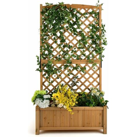 90×44,5×180,5cm, & Rankkasten Blumenkasten Holz, mit Hochbeet mit Spalier RELAX4LIFE Balkon Natur Terrasse, Entwässerungslöchern, für Kletterpflanzen, für Gartenspalier Rankgitter, Pflanzkasten