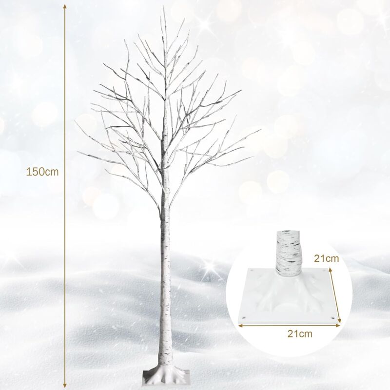 Bouleau Blanc 120/150/180 cm Lumineux, Bouleau Artificiel avec 48/72/96 led Blanc Chaud, Arbre Décoratif de Noël pour Intérieur, Maison et