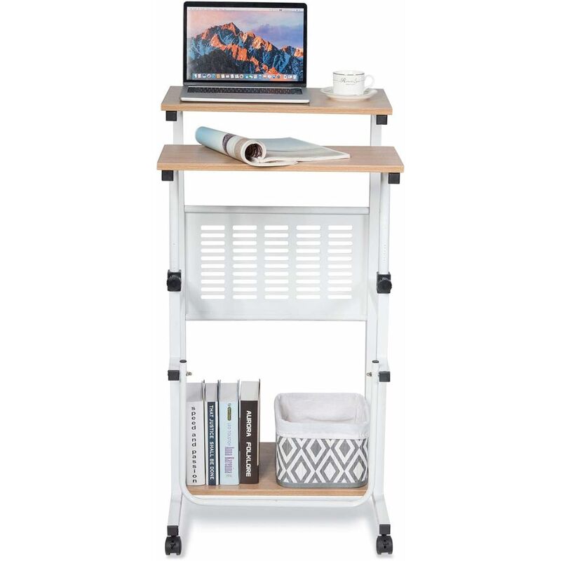 RELAX4LIFE Bureau d'Ordinateur Réglable 68-98CM, Bureau Assis-Debout Informatique Multifonctionnel à Double Plateau Compact et Portable avec 4