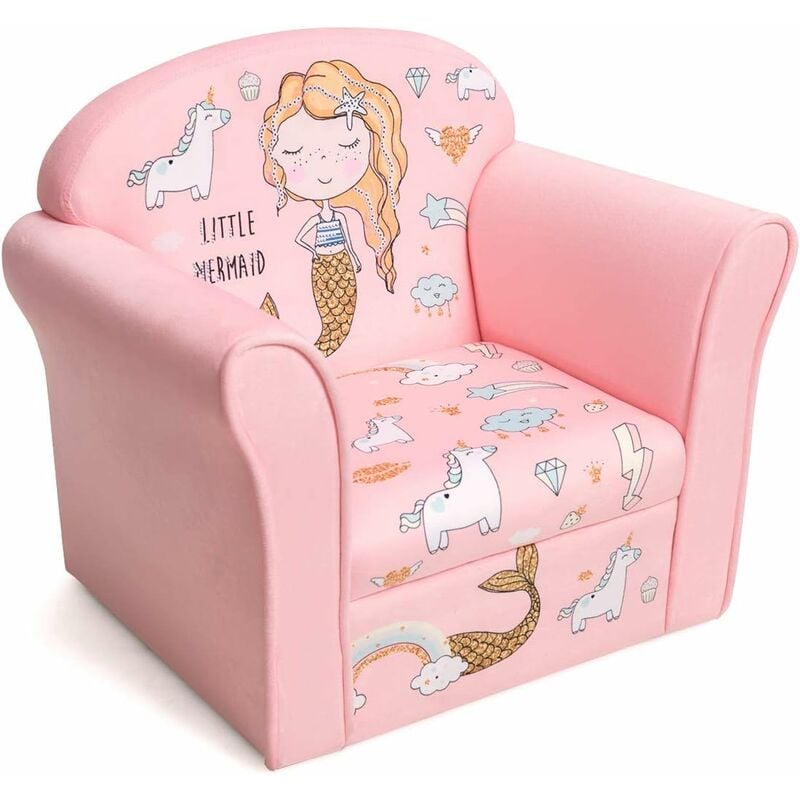 Relax4life - Canapé pour Enfants avec Accoudoirs et Design Ergonomique, Canapé à Dessin Animé avec Cadre en Bois Massif pour 1 à 4 Ans,