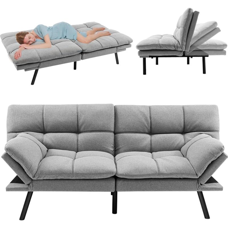 Relax4life - Canapé-lit Convertible 5-en-1 avec Dossier Réglables à 3 Niveaux Accoudoirs Réglables à 5 Niveaux Pieds en Métal, Canapé-Lit Moderne à