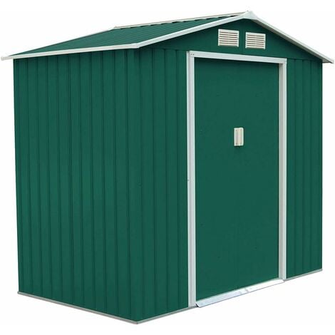 RELAX4LIFE Casetta da Giardino per Attrezzi, Capanno in Lamiera dAcciaio con Tetto Inclinato, Ripostiglio per Attrezzi con Porte Scorrevoli per Giardino, Cortile (Verde, 213 x 127 x 185 cm)