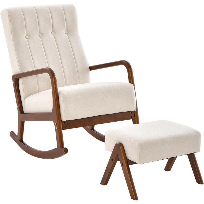 RELAX4LIFE Chaise à Bascule avec Repose-pieds avec Fonction Inclinable et Accoudoirs, Chaise Relaxante Rembourrée avec Cadre en Bois, Fauteuil