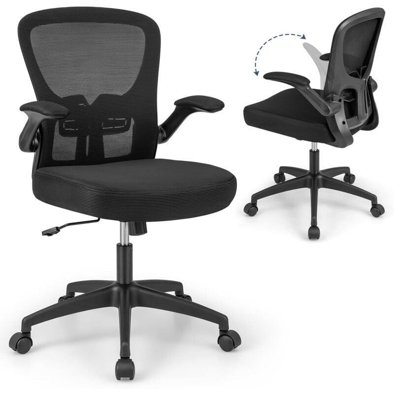 Relax4life - Chaise Bureau Ergonomique avec Accoudoirs Rabattables, Fauteuil Bureau Confortable, Dossier à Bascule, Hauteur d'Assise 48-58 cm, Chaise