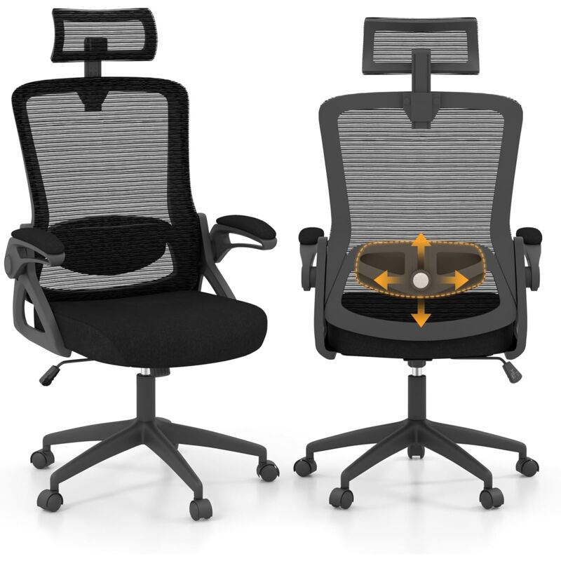 Relax4life - Chaise Bureau Ergonomique, Fauteuil de Bureau, Appui-Tête 2D, Support Lombaire 2D, Accoudoirs Relevables, Dossier Bascule, Hauteur