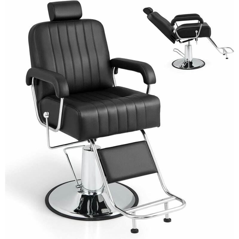 Relax4life - Chaise de Coiffure Réglable en Hauteur et Rotative à 360°, Chaise de Barbier avec Repose-pieds, Fauteuil de Coiffure avec Appui-tête et
