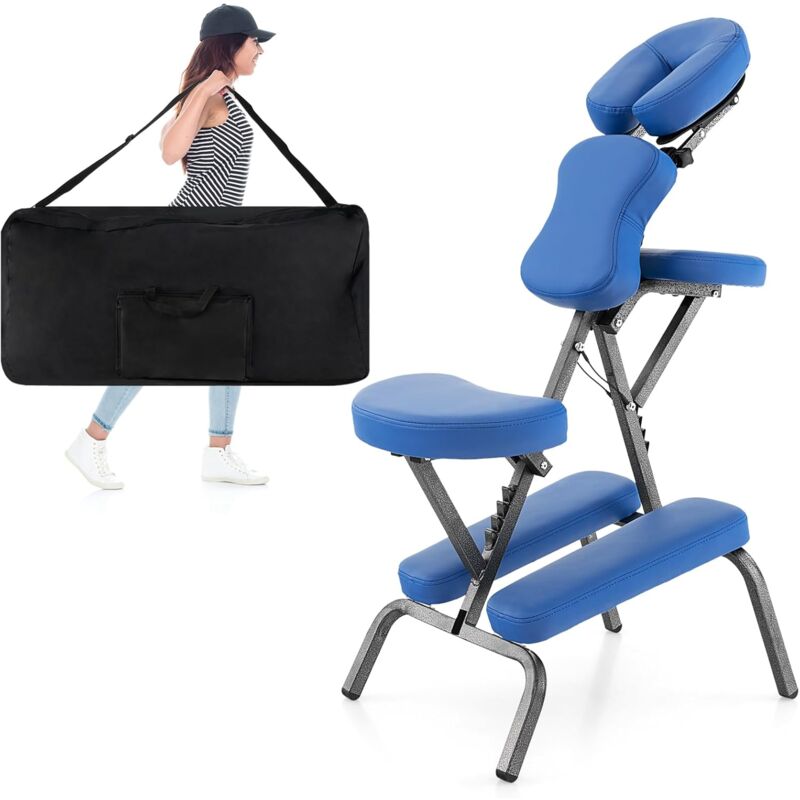 Chaise de Massage Pliante Hauteur Réglable 110-120 cm, Chaise de Thérapie Portable Ergonomique avec Siège Rembourré, Sac de Transport, Charge 160 kg
