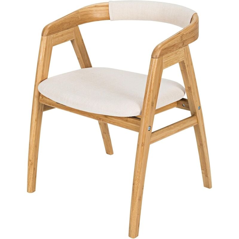 Relax4life - Chaise de Salle à Manger en Bambou, Chaise de Loisirs avec Dossier Courbé & Siège Rembourré, Fauteuil Salon pour Cuisine Chambre Balcon,