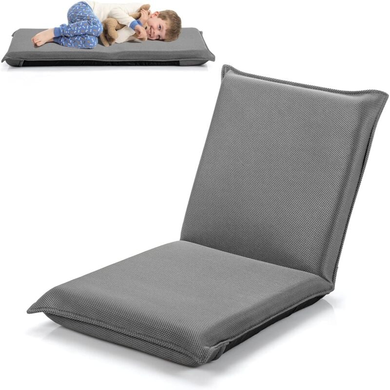 Relax4life - Chaise de Sol Pliante avec Dossier Réglable en 6 Position, Tatami pour Lire & Jouer & Méditer dans Salon, Chambre, Bureau (Gris)