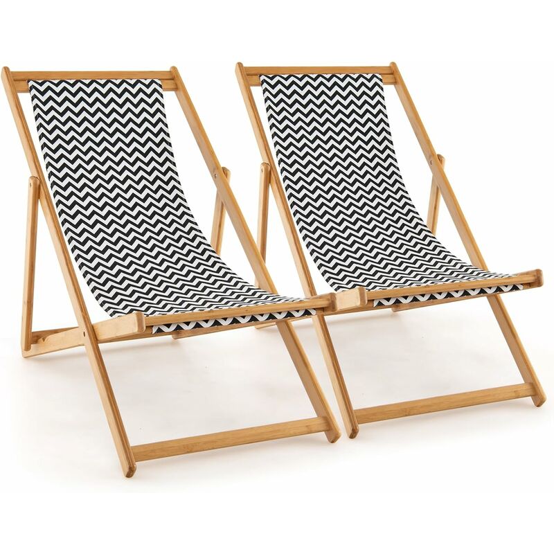Relax4life - Chaise Longue Inclinable avec Dossier Réglable, Chaise de Plage Pliable en Bambou et Toile Respirante, Chaise de Relaxation Extérieur,