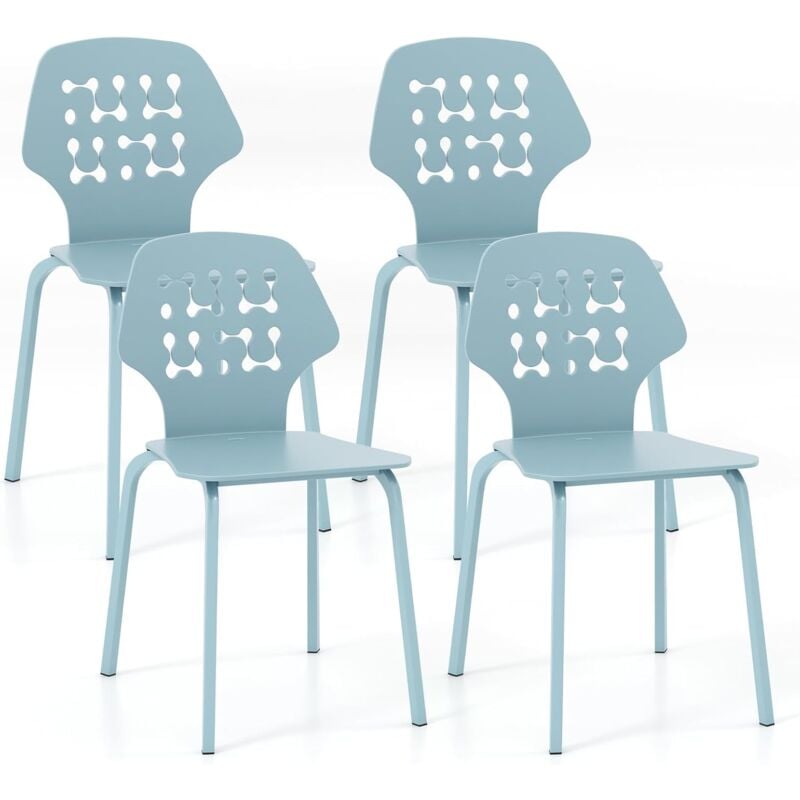 Relax4life - Chaise Salle à Manger Lot de 4, Chaise de Cuisine avec Dossier Creusé Plastique & Pieds Métalliques, Chaise de Réception pour Invités,