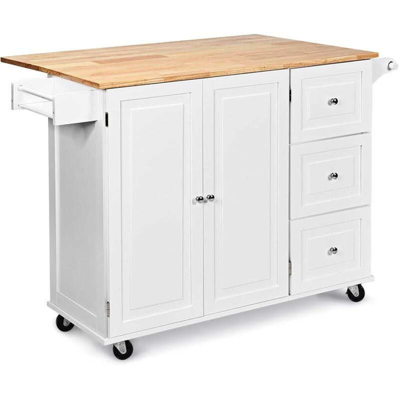 Relax4life - Chariot de Cuisine à roulettes avec 3 Tiroirs et 3 Compartiments Réglables, Desserte de Cuisine Pliante avec Porte-épices et