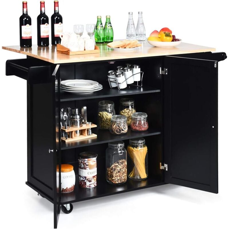 RELAX4LIFE Chariot de Cuisine à roulettes avec 3 Tiroirs et 3 Compartiments Réglables, Desserte de Cuisine Pliante avec Porte-épices et