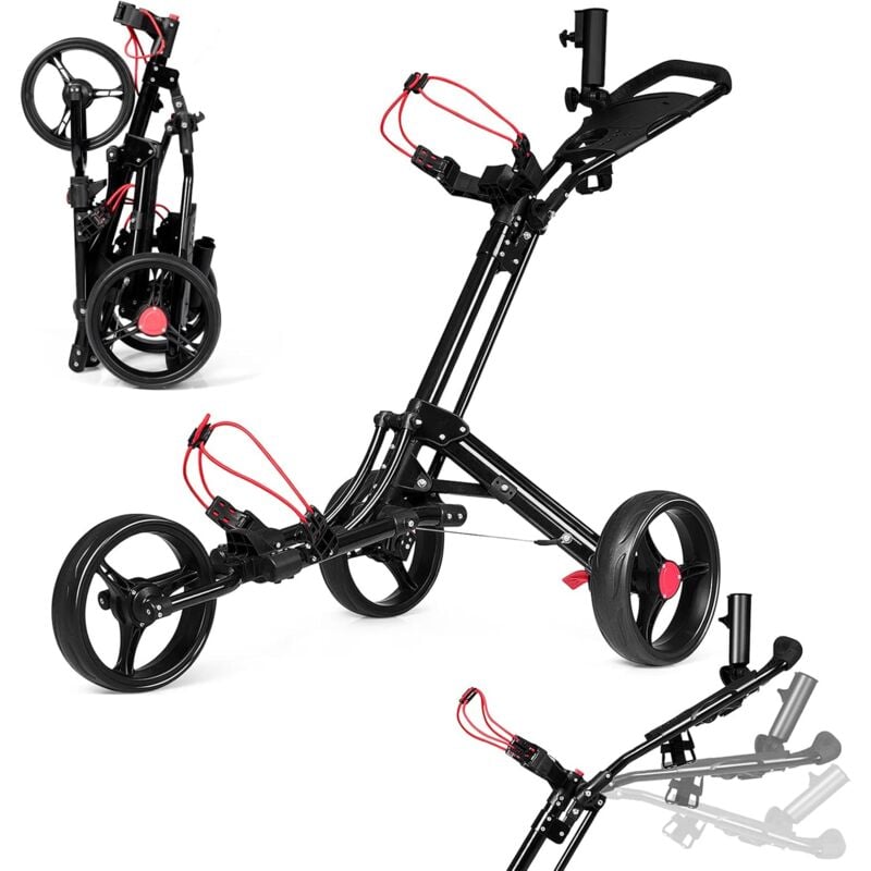 Relax4life - Chariot de Golf à 3 Roues Pliant avec Tableau de Bord,Porte-Parapluie,Chariot de Golf en Aluminium avec Roues Verrouillables et Boucle