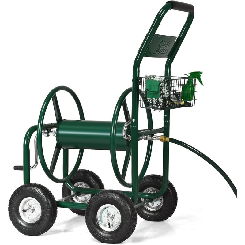 Chariot Dévitoir d'Arrosage Mobile, Enrouleuer Tuyaux en Métal avec Roues et Panier, Système Robuste d'Irrigation et de Jardinage, Idéal pour