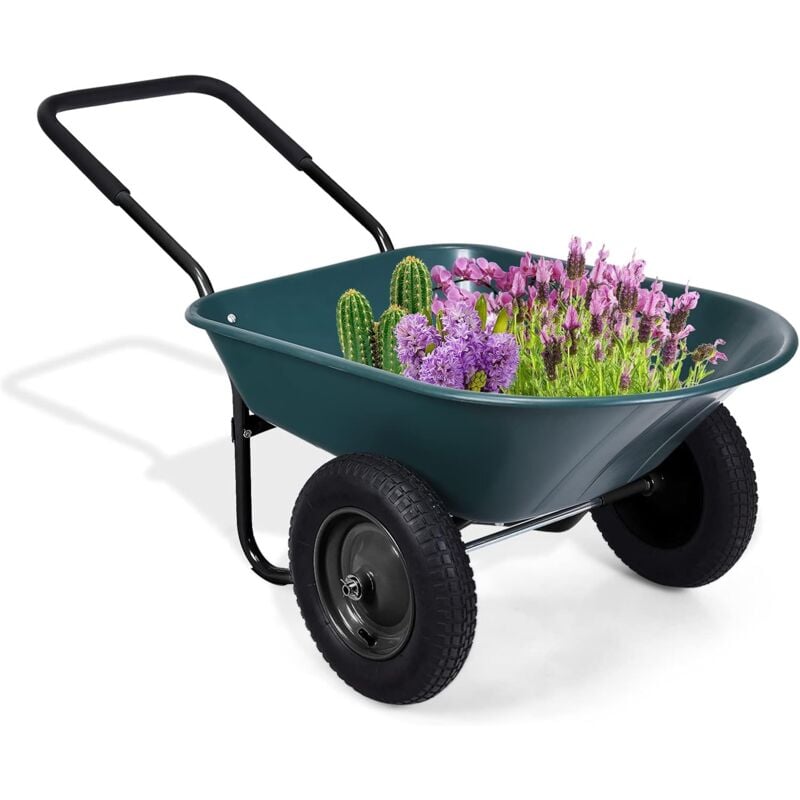 Relax4life - Chariots de Jardin avec Cadre en Fer et Conteneur de 140 l, Brouette de Jardin avec Poignée en Caoutchouc et Roues Gonflables, Chariot,