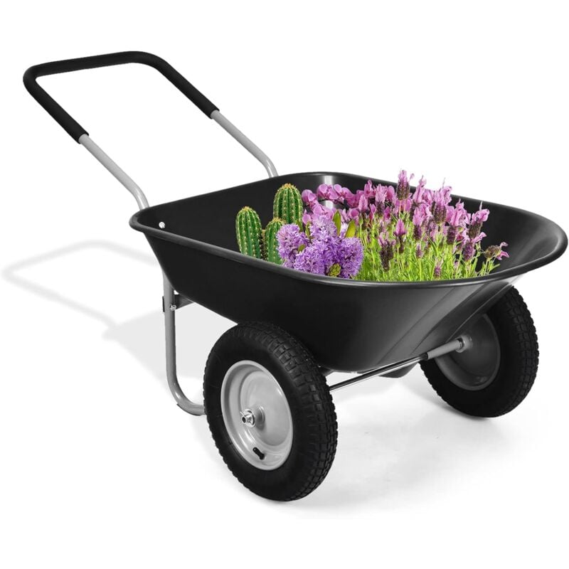 Relax4life - Chariots de Jardin avec Cadre en Fer et Conteneur de 140 l, Brouette de Jardin avec Poignée en Caoutchouc et Roues Gonflables, Chariot,