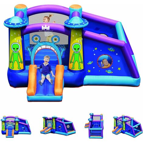 RELAX4LIFE Château Gonflable Extraterrestre pour 3 Enfants 3-12 Ans avec Toboggan,Grand Parc de Jeux, Charge Max 120KG, 331 x 258x 178CM, Souffleur Non-Inclus