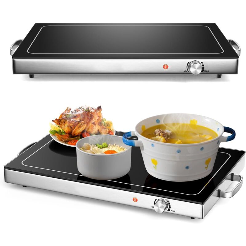 Relax4life - Chauffe-plats Électrique 56 x 36 cm en Acier Inoxydable, Chauffe-Assiette 50 ℃-120 ℃ Régulateur de Température, Plateau Thermique