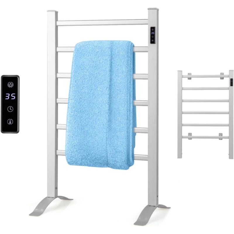 RELAX4LIFE Chauffe-Serviettes Électrique 105W Montage Mur/Sol, Radiateur de Salle de Bain Porte-Serviettes avec Minuterie et Affichage LED,