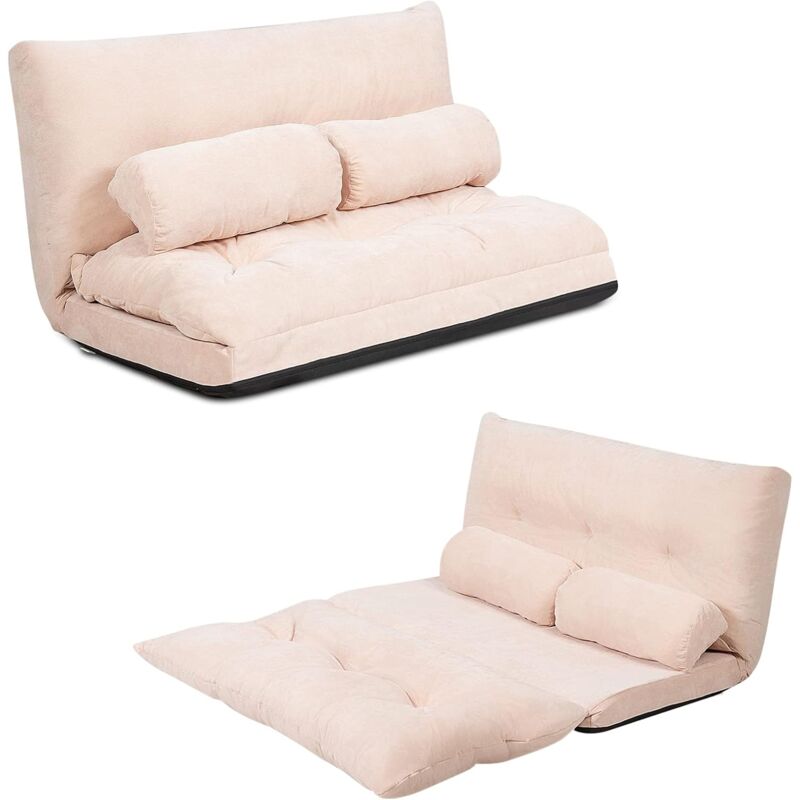 Relax4life - Chauffeuse 2 Places Pliable en Velours Côtelé Réglable à 6 Positions avec 2 Oreillers, Canapé 2 Places Housse Amovible Convient pour
