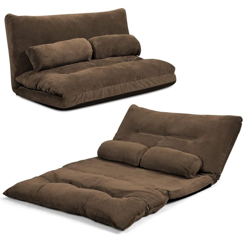 Relax4life - Chauffeuse 2 Places Pliable en Velours Côtelé Réglable à 6 Positions avec 2 Oreillers, Canapé 2 Places Housse Amovible Convient pour