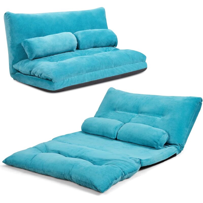 Relax4life - Chauffeuse 2 Places Pliable en Velours Côtelé Réglable à 6 Positions avec 2 Oreillers, Canapé 2 Places Housse Amovible Convient pour
