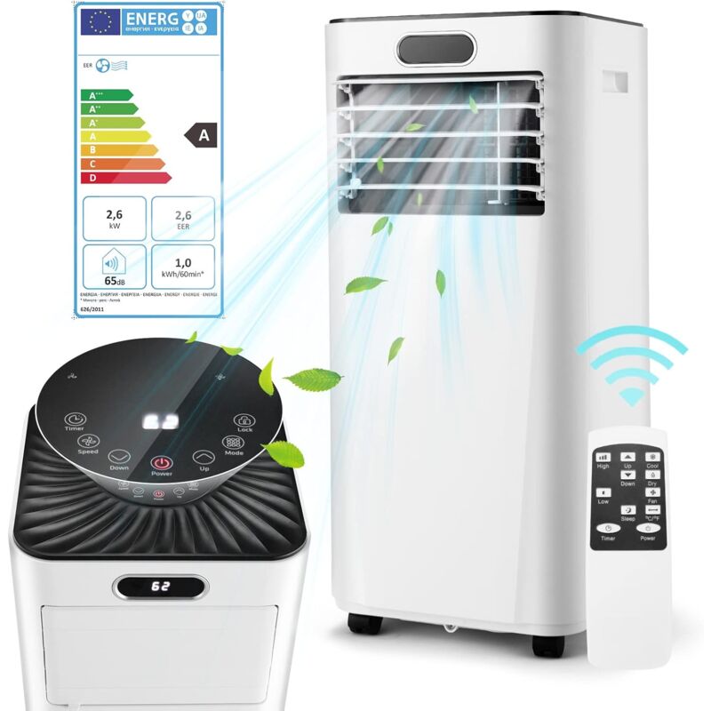 Climatiseur 7000BTU Mobile 4 en 1 R290 Refroidisseur Déshumidificateur Ventilateur Mode Nuit pour 10-15㎡, Climatiseur Portable 2KW avec Télécommandé