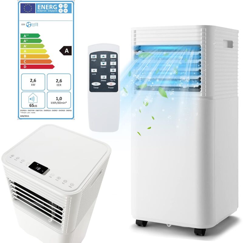 2.6KW Climatiseur Mobile 4 en 1 R290 pour 15-20㎡, Refroidisseur Déshumidificateur Ventilateur Mode Nuit, Climatiseur Portable 9000BTU Télécommande &