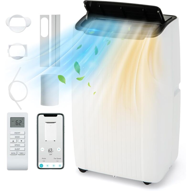 Relax4life - Climatiseur Mobile Silencieux 6 en 1, Climatiseur Portable, Refroidisseur, Ventilateur, Déshumidificateur, Chauffage, Auto, Mode Nuit,