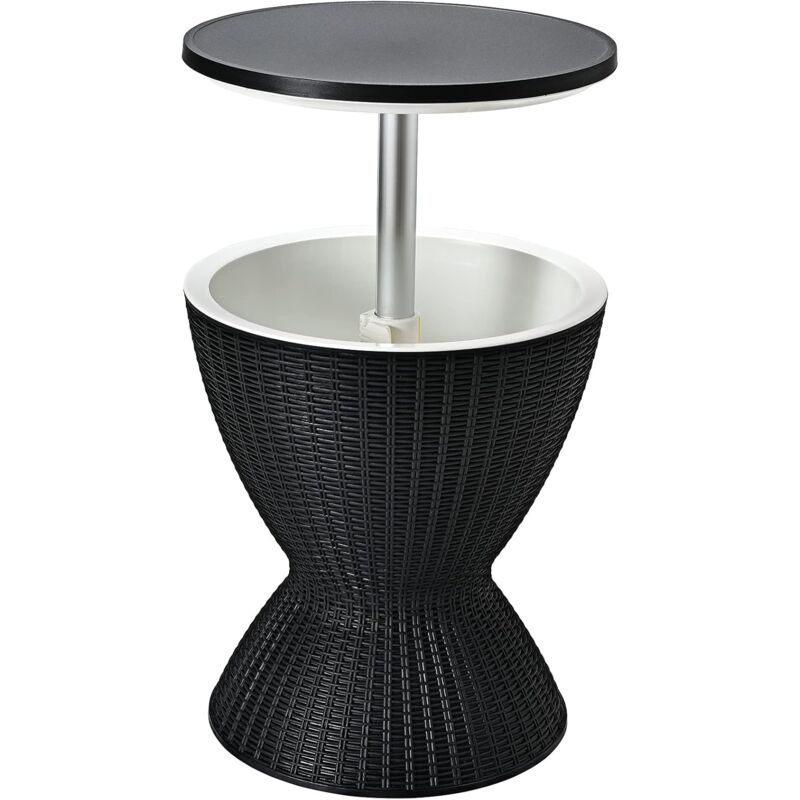 RELAX4LIFE Cool Bar avec Seau à Glace 30L avec Table Relevable Ø43, Table de Cocktail avec Bouchon de Drainage et Conception en Rotin Résistant aux