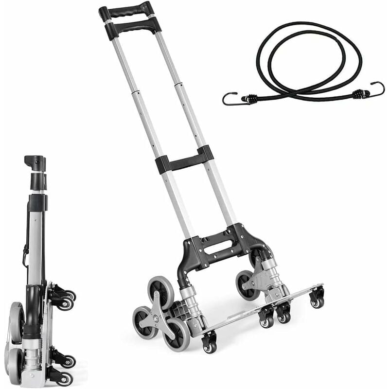 Relax4life - Diable Pliable en Aluminium avec Poignée Adjustable, Chariot de Transport avec Corde Élastique Charge Max. 80 kg, Monte-Escalier