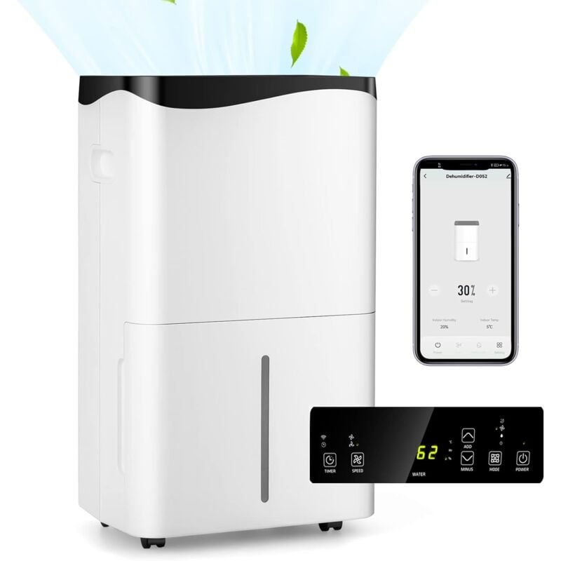 Relax4life - Déshumidificateur WiFi 50L/Jour pour 100㎡ Réservoir d'eau 5L, Fonction Sèche Linge Ventilation à 2 Vitesses Mode Nuit avec