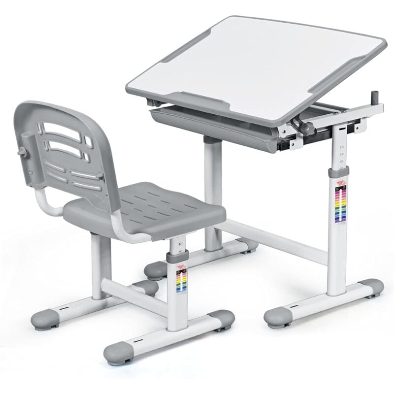 Relax4life - Ensemble Bureau et Chaise pour Enfant avec Hauteur Réglable et Design Ergonomique,Bureau Enfant Inclinable 0°-40° avec Tiroir Coulissant