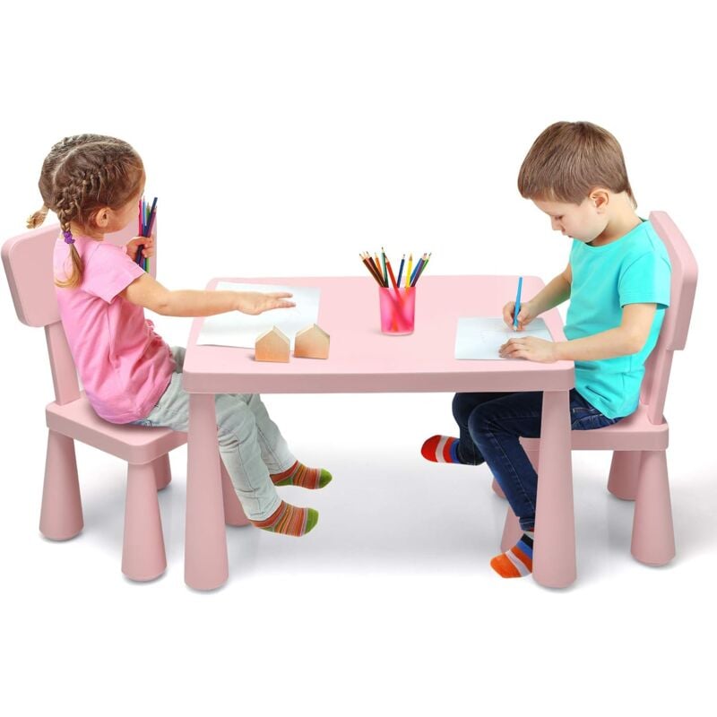 Relax4life - Ensemble de Table et 2 Chaise pour Enfants en Plastique, Set de Table et Chaises avec Hauteur Raisonnable et Dossier Ergonomique,