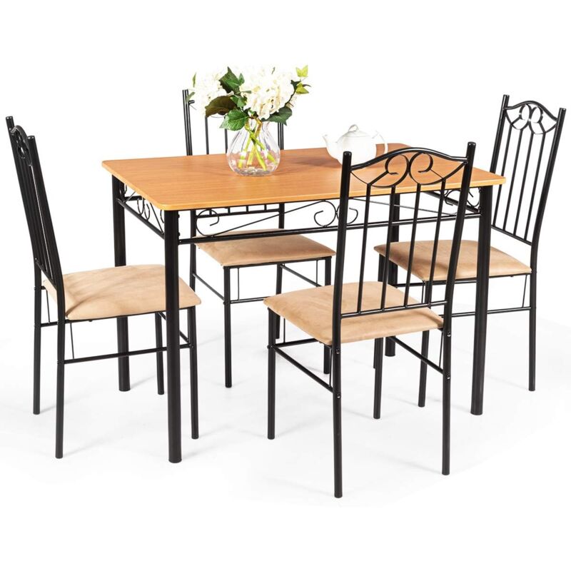 Relax4life - Ensemble Table à Manger avec 4 Chaises Rembourrées, Table Salle à Manger 107X70X76 cm avec Cadre en Métal, Style Moderne pour Salle à