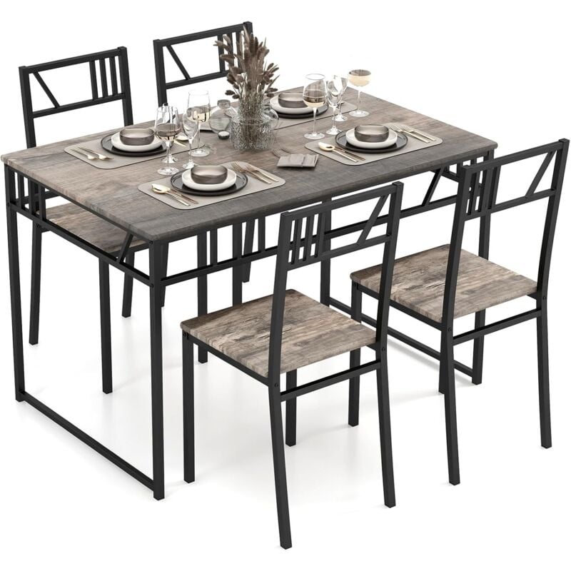 Relax4life - Ensemble Table à Manger avec 4 Chaises, Table de Salle à Manger avec Cadre Métallique, Table de Cuisine Rectrangulaire, Style Industriel