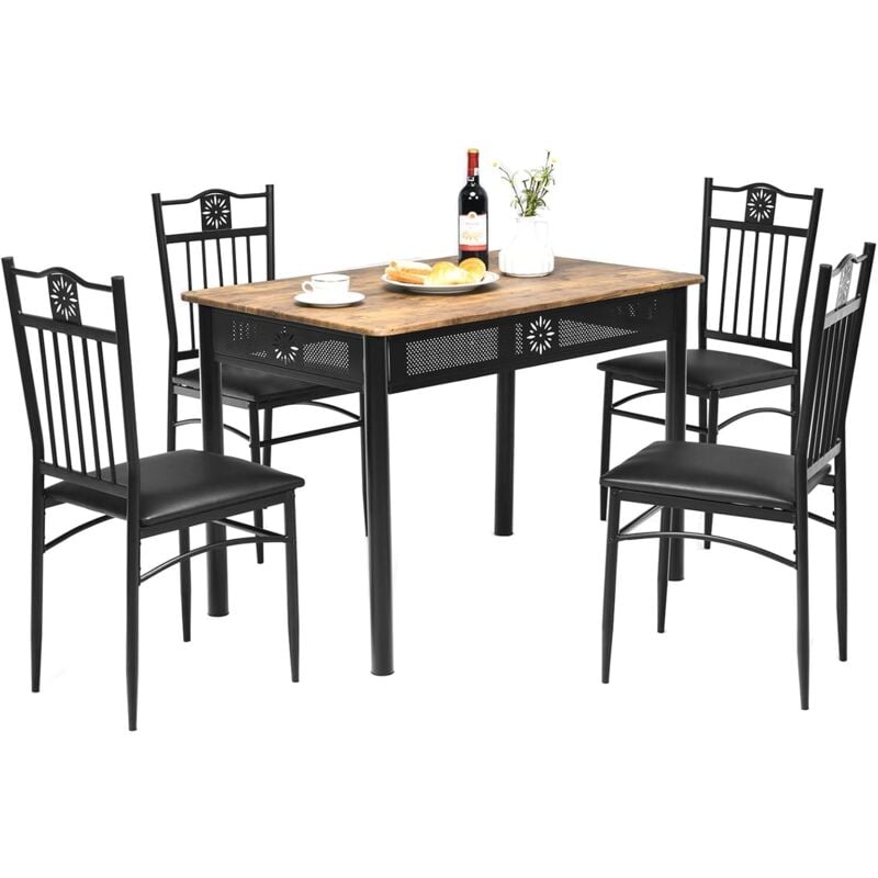 Relax4life - Ensemble Table à Manger et 4 Chaises Rembourrées, pour 4 Personnes, Table Rectangulaire 107 x 70 x 75 cm avec 4 Chaises pour Bar,