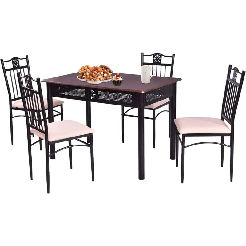 Relax4life - Ensemble Table à Manger et 4 Chaises Rembourrées, pour 4 Personnes, Table Rectangulaire 107 x 70 x 75 cm avec 4 Chaises pour Bar,