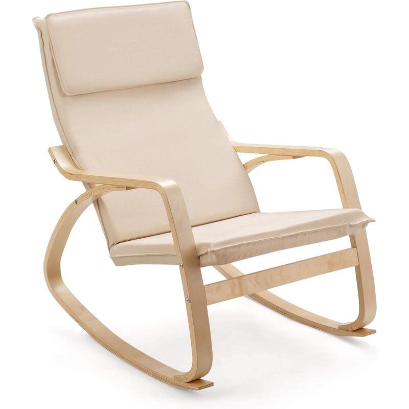 Fauteuil à Bascule avec Appui-tête et Accoudoirs, Structure en Bois de Bouleau, Chaise Longue Rembourrée, Capacité de Charge jusqu'à 150 kg, Fauteuil