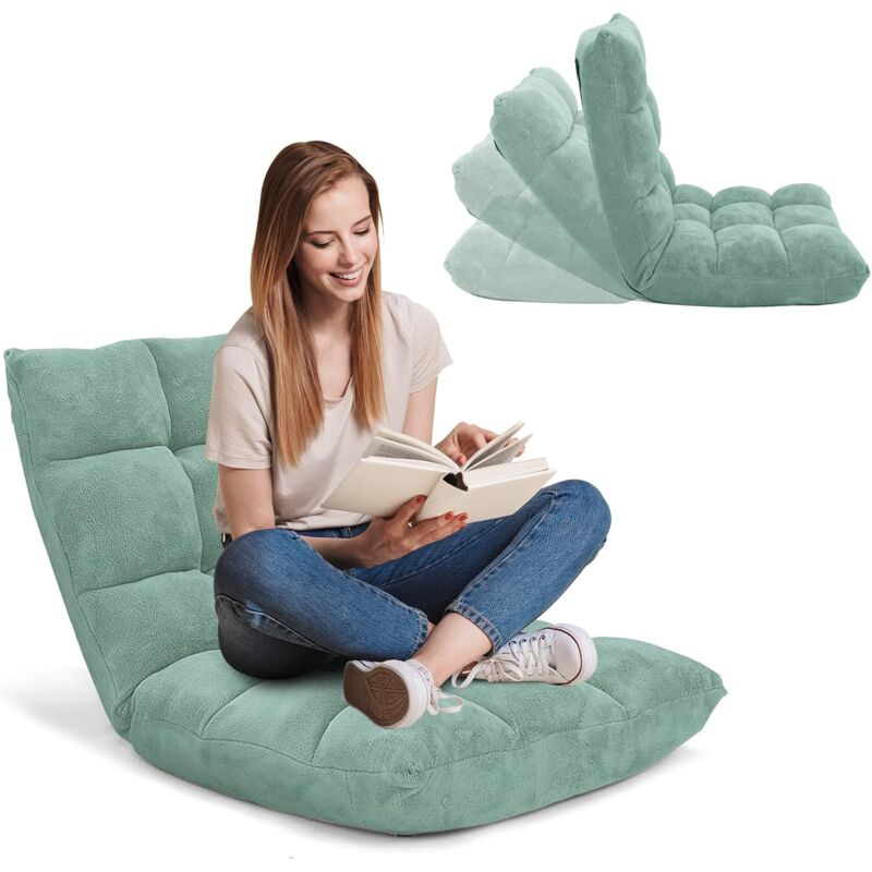 Relax4life - Fauteuil Bas Multiposition Réglable en 14 Angles, Chauffeuse Convertible en Molleton Corail Fauteuil Paresseux 1 Place Adulte Enfant