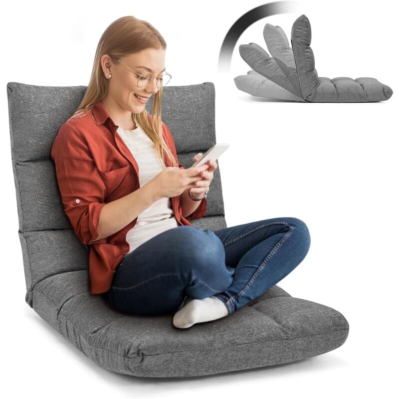 Relax4life - Fauteuil Bas Multiposition Réglable en 14 Angles, Chauffeuse Convertible Fauteuil Paresseux 1 Place Adulte Rembourré Charge 120kg,