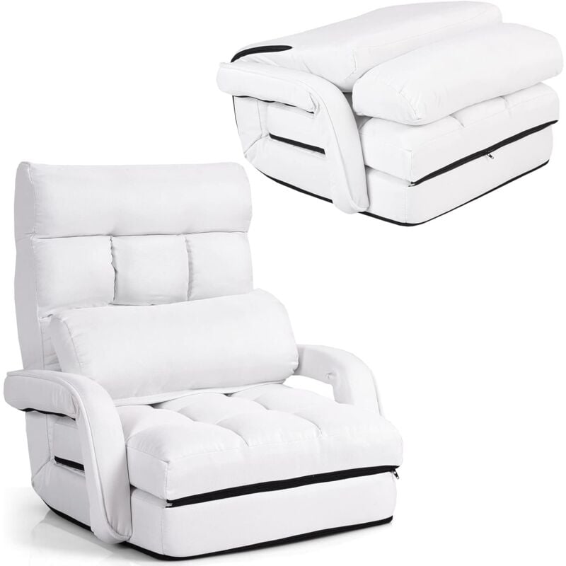 Relax4life - Fauteuil Convertible à Accoudoir et Dossier Réglable à 5 Positions, Chauffeuse 1 Place Adulte Convertible Fauteuil Bas avec Oreiller