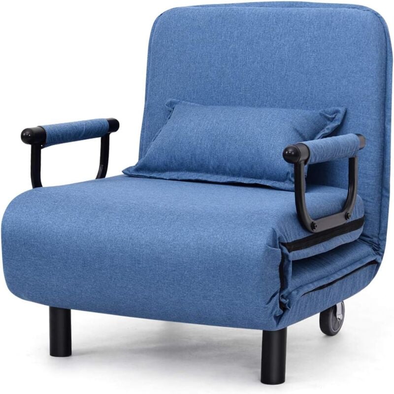 Relax4life - Fauteuil Convertible avec Roues, Accoudoirs et Dossier Inclinable, Canapé Pliant avec Housse Amovible et Lavable, Canapé-Lit Facile à