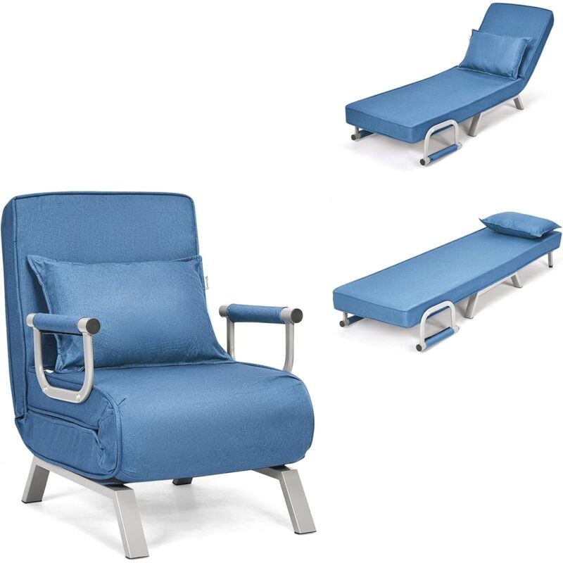 Relax4life - Fauteuil Convertible, Canapé-Lit Pliable avec Coussin, 2 Accoudoirs et Dossier Réglable à 5 Positions, Housse Déhoussable pour Bureau,