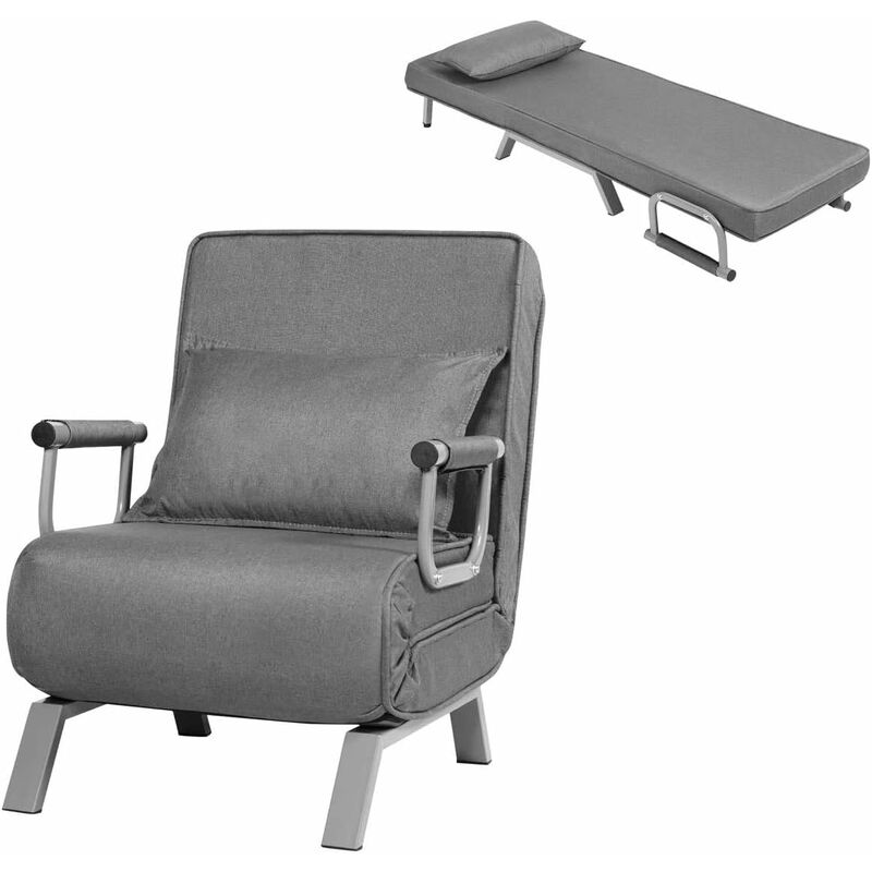 Relax4life - Fauteuil Convertible, Canapé-Lit Pliable avec Coussin, 2 Accoudoir et Dossier Réglable à 5 Positions, Housse Déhoussable pour Bureau,