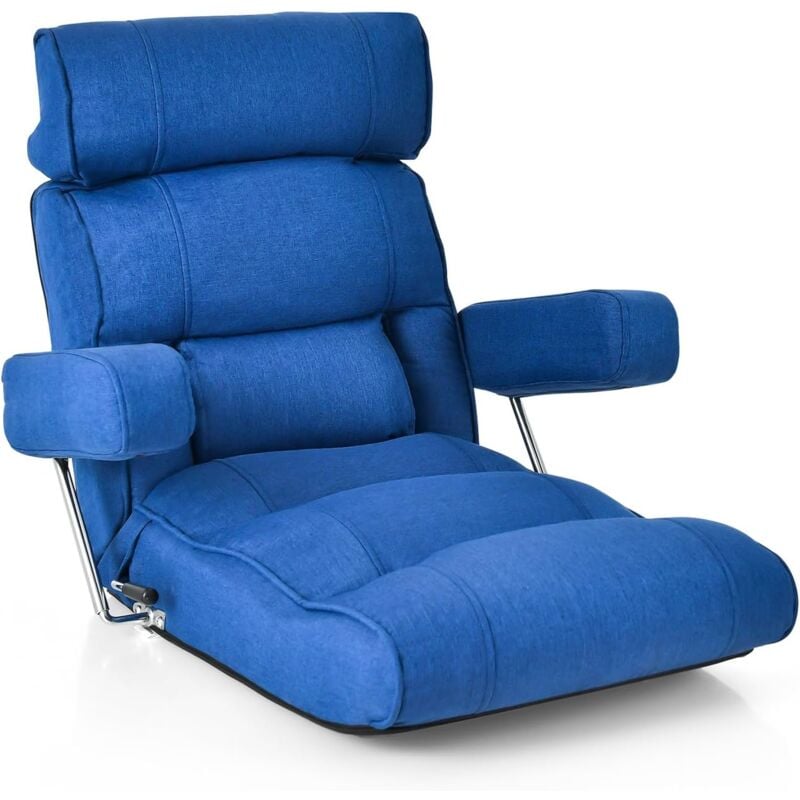 RELAX4LIFE Fauteuil de Sol Pliable avec Dossier Réglable 90-180°Appui-Tête RéglableSupport LombairePosition à PlatAccoudoirs Rabattables, Fateuil