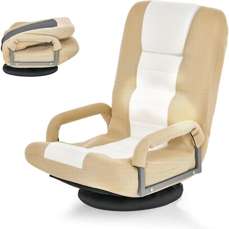 Relax4life - Fauteuil Inclinables Pivotante à 360° Pliante avec Accoudoirs, Chaise Rembourrée Inclinable en 5 Positions pour Travailler, Jouer Idéal